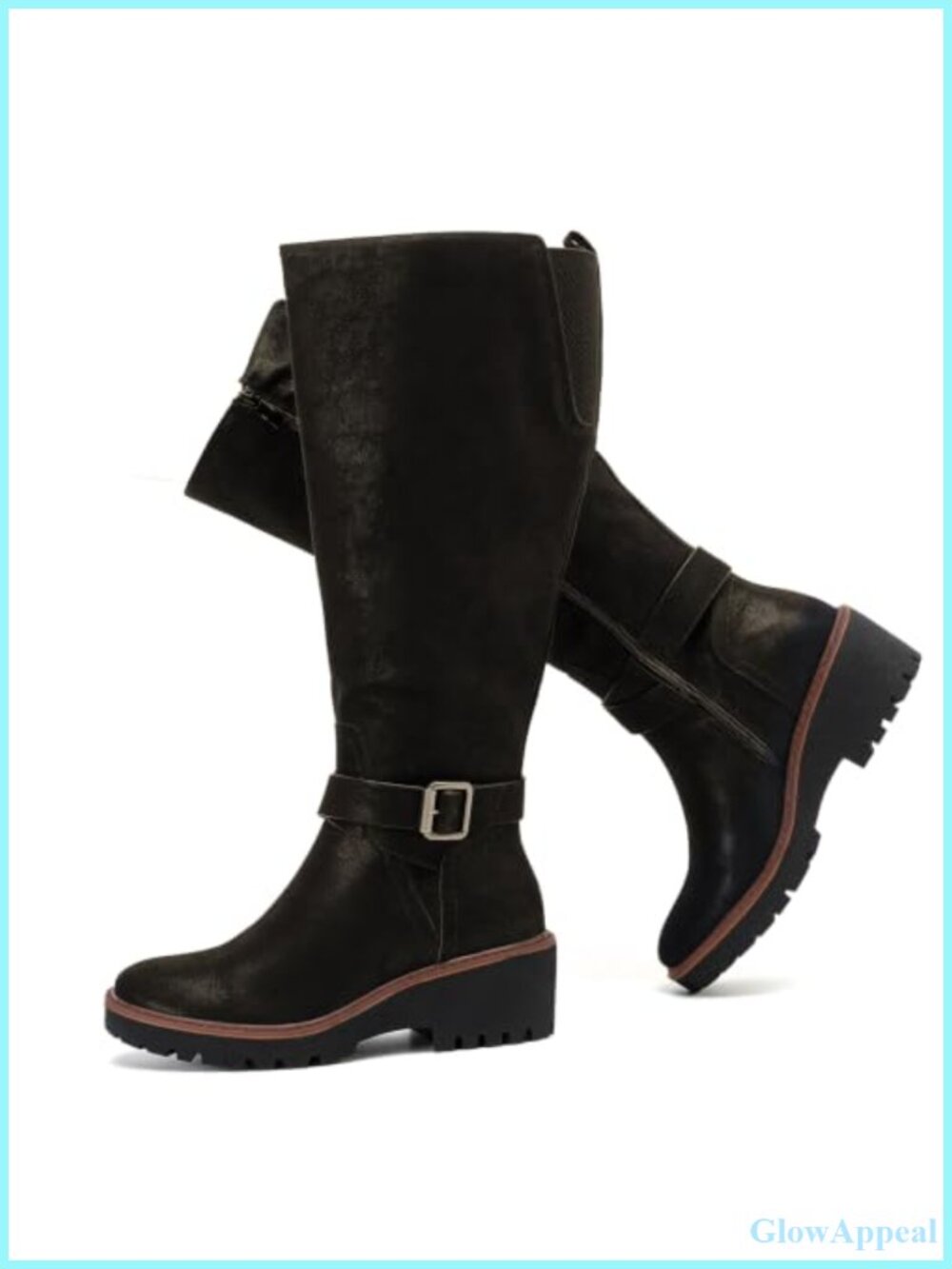 Extra Wide Calf Knee High Boots Faux Leather Memory Foam Block Heel